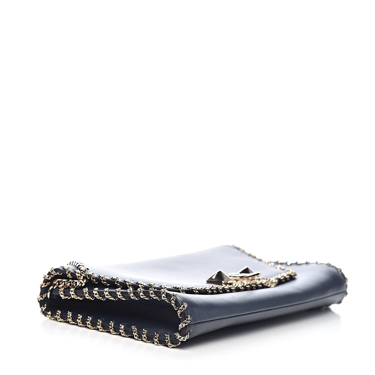 Valentino Garavani Vitello Groumette Demilune Chain Clutch Marine 4 of 12