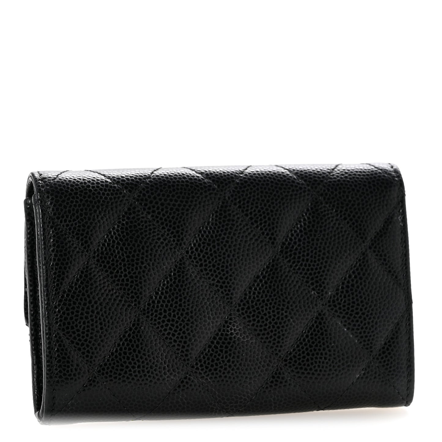 Caviar Quilted Chain CC Quilted Compact Flap Card Holder Black