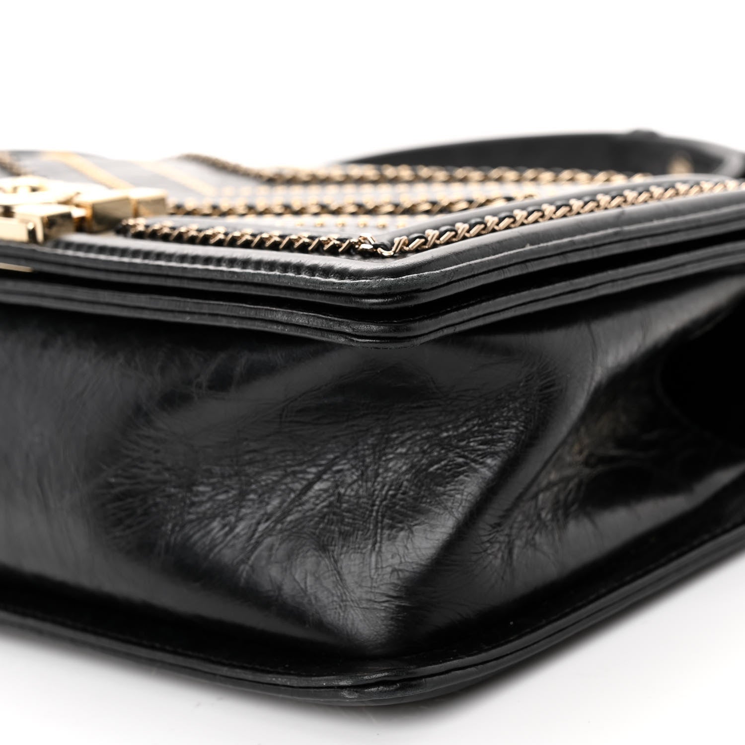 Chanel Crumpled Calfskin Chevron Chain Medium Boy Flap Black 10 of 10