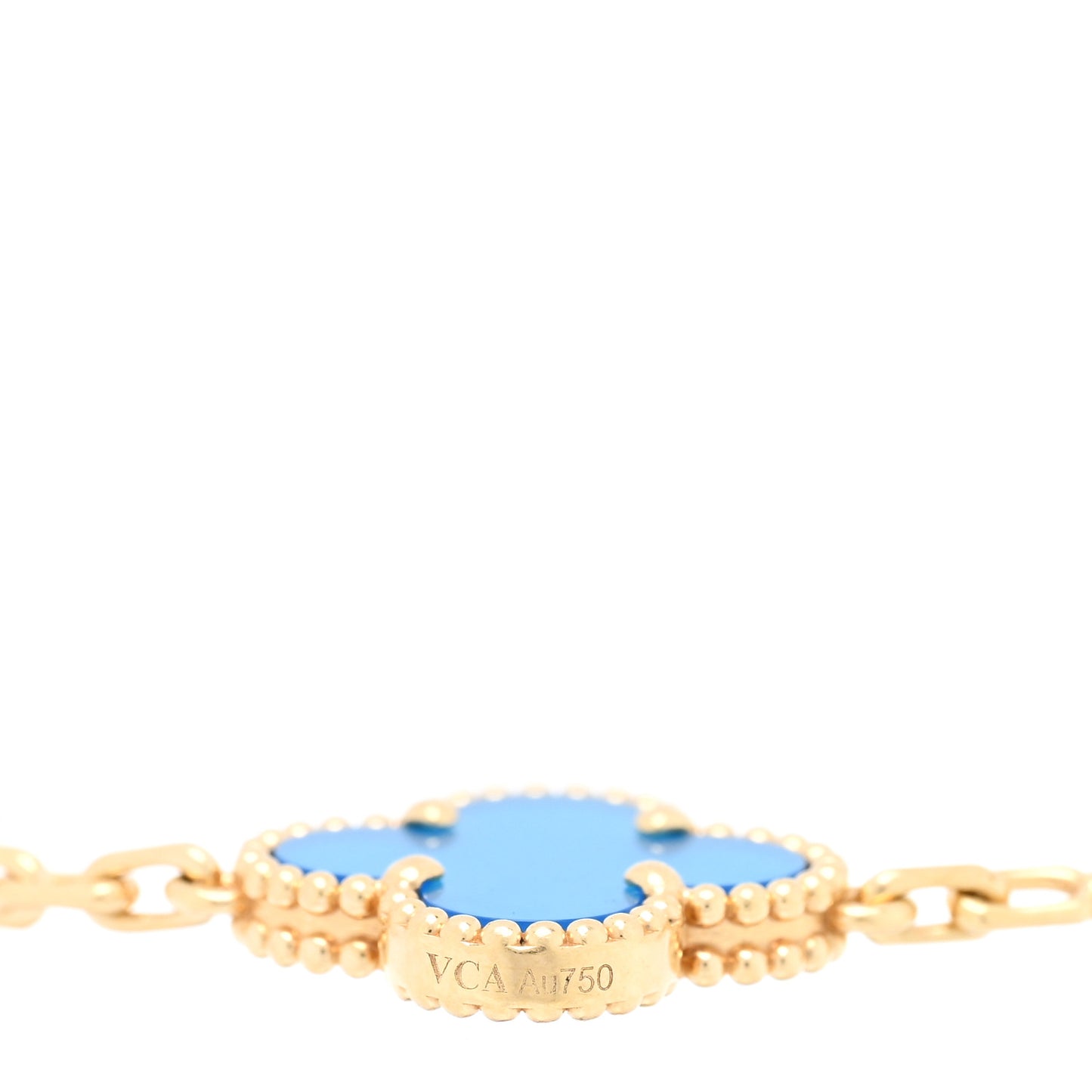 18K Yellow Gold Blue Agate 5 Motifs Vintage Alhambra Bracelet