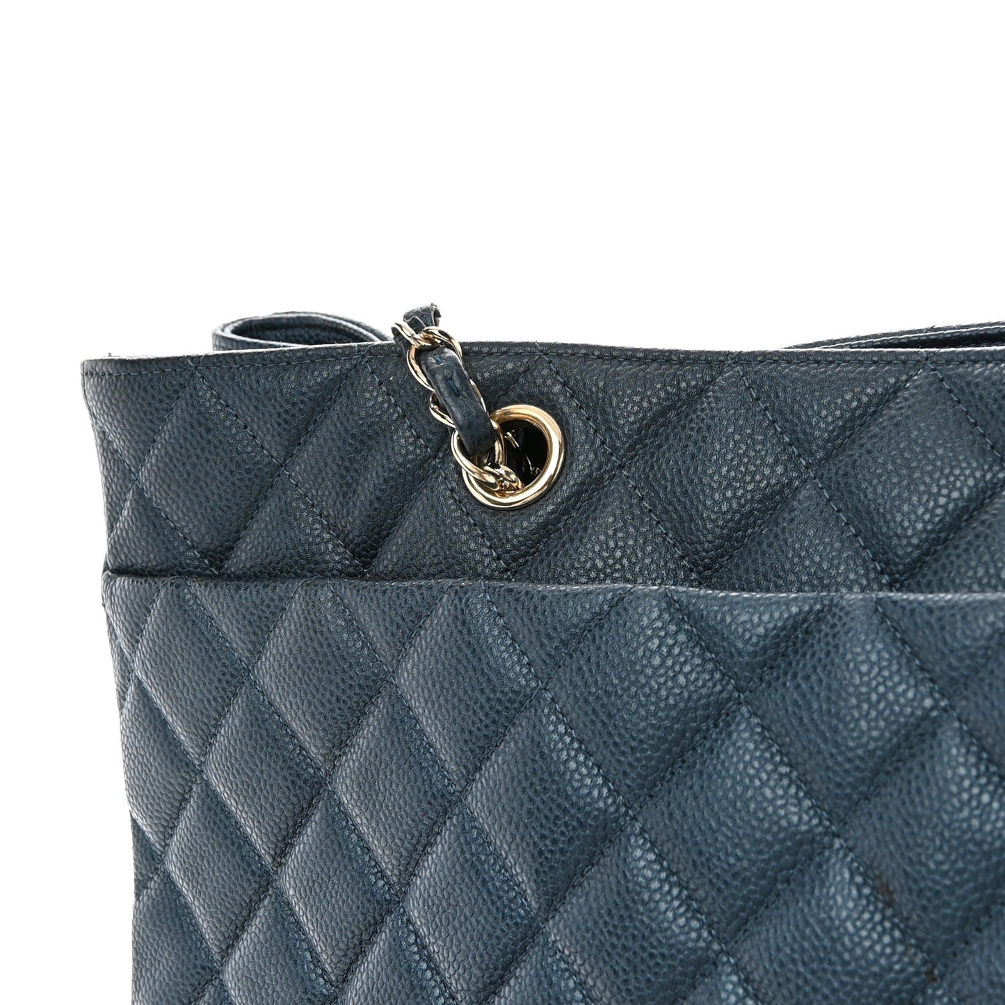 Caviar Quilted Large CC Shopping Tote Navy