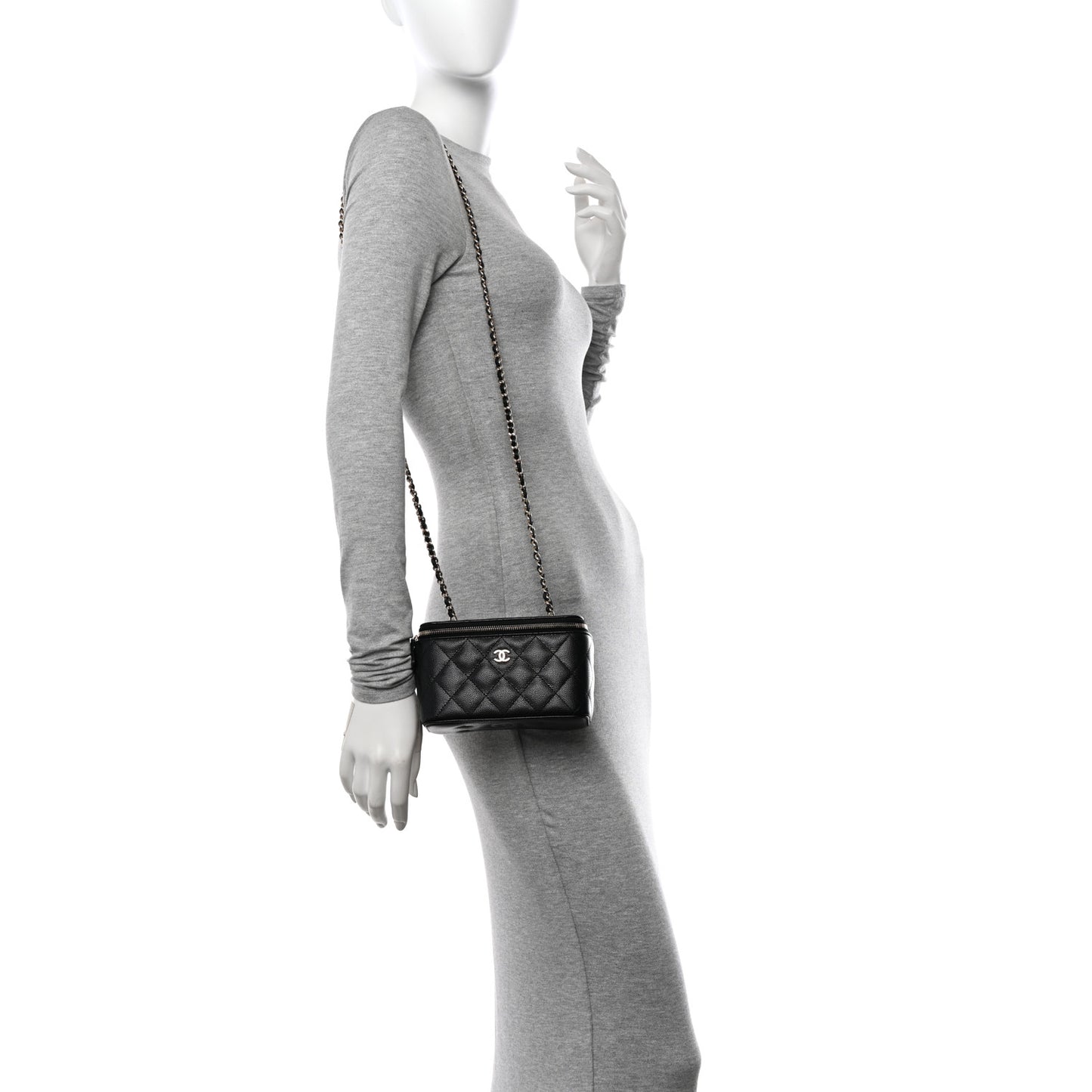 Caviar Quilted Small Vanity Case With Chain Black