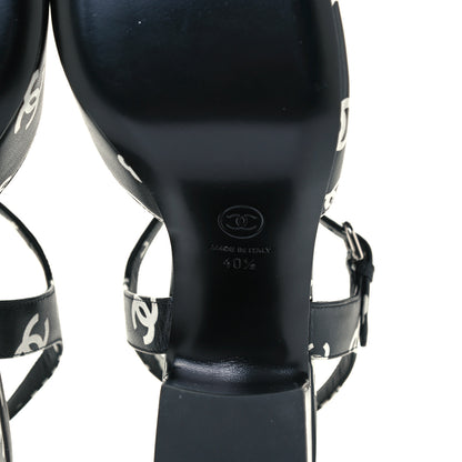 Chanel Lambskin Printed CC Sandals 40.5 Black White 8 of 10