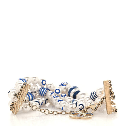 Chanel Resin Pearl Striped CC Multistrand Bracelet Blue 3 of 5