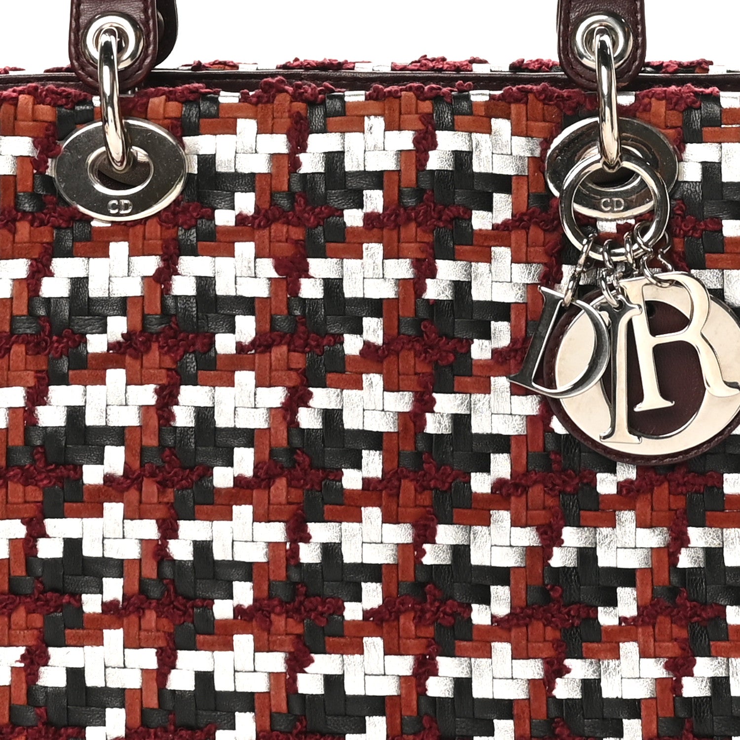 Christian Dior Lambskin Woven Tweed Large Lady Dior Red Multicolor 8 of 12