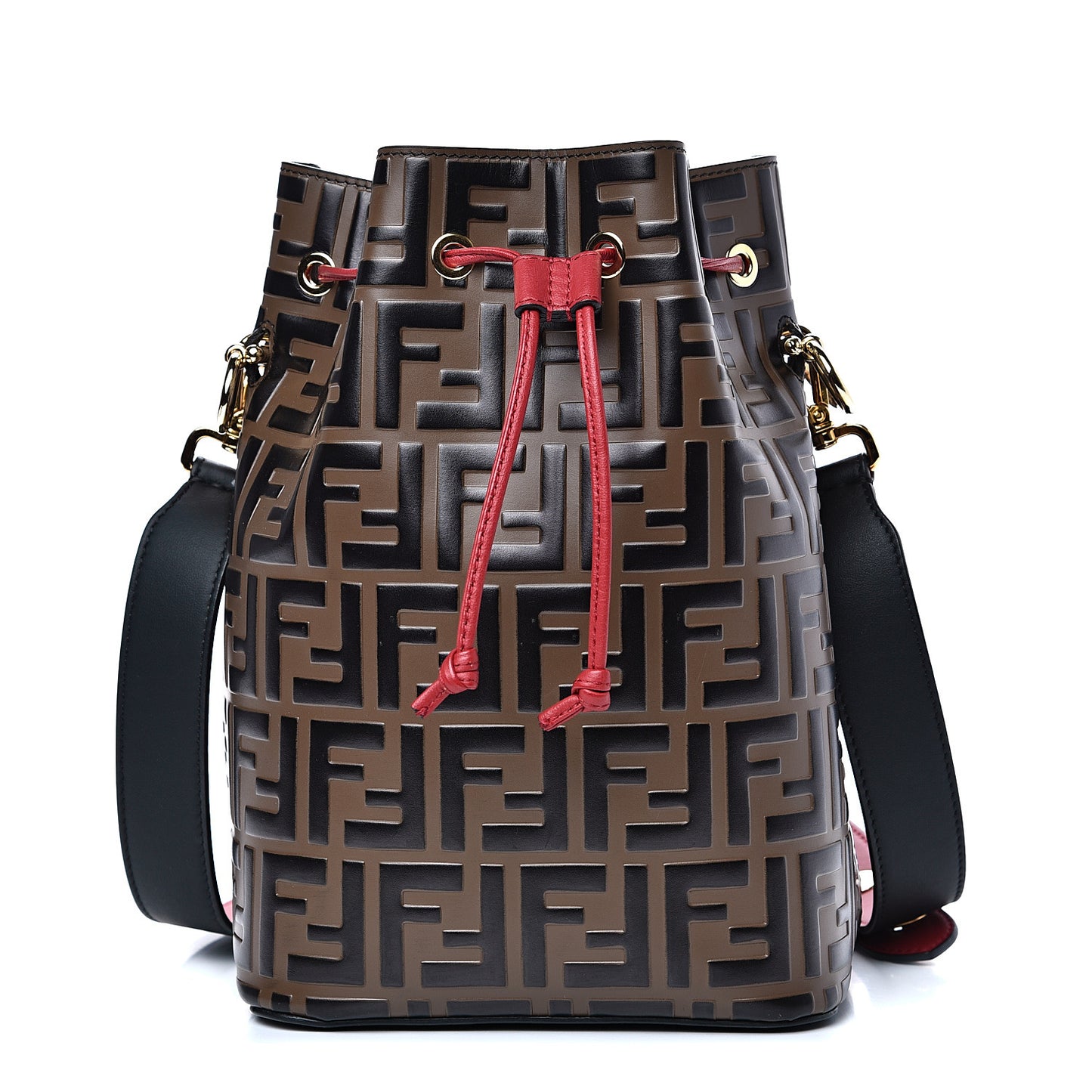 Vitello Grace F is Fendi Bi-Color FF 1974 Embossed Grande Mon Tresor Bucket Bag Maya Black Fragola