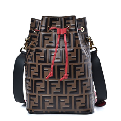 Fendi Vitello Grace F is Fendi Bi-Color FF 1974 Embossed Grande Mon Tresor Bucket Bag Maya Black Fragola 1 of 9