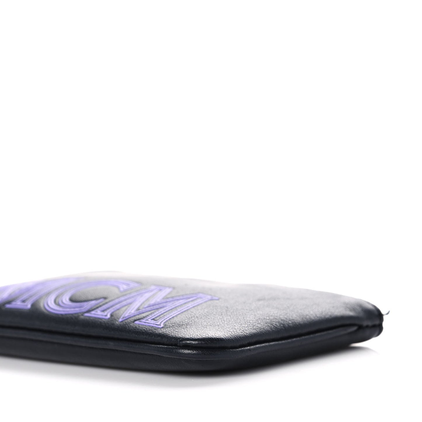 Nappa Logo Embossed Mini Zip Pouch Black