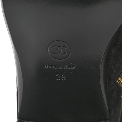 Chanel Suede Calfskin Quilted Chain Knee High Boots 39 Black 7 of 9