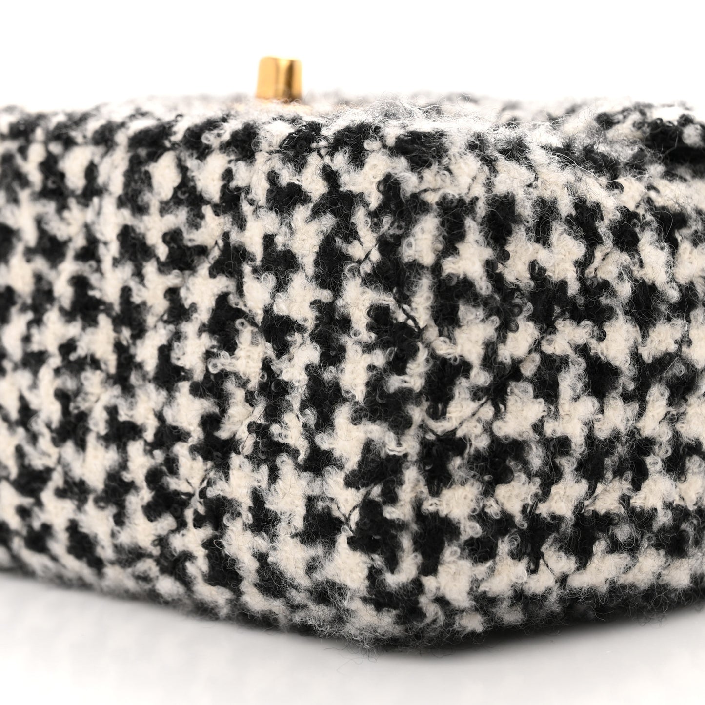 Tweed Houndstooth Quilted Mini Square Flap White Black