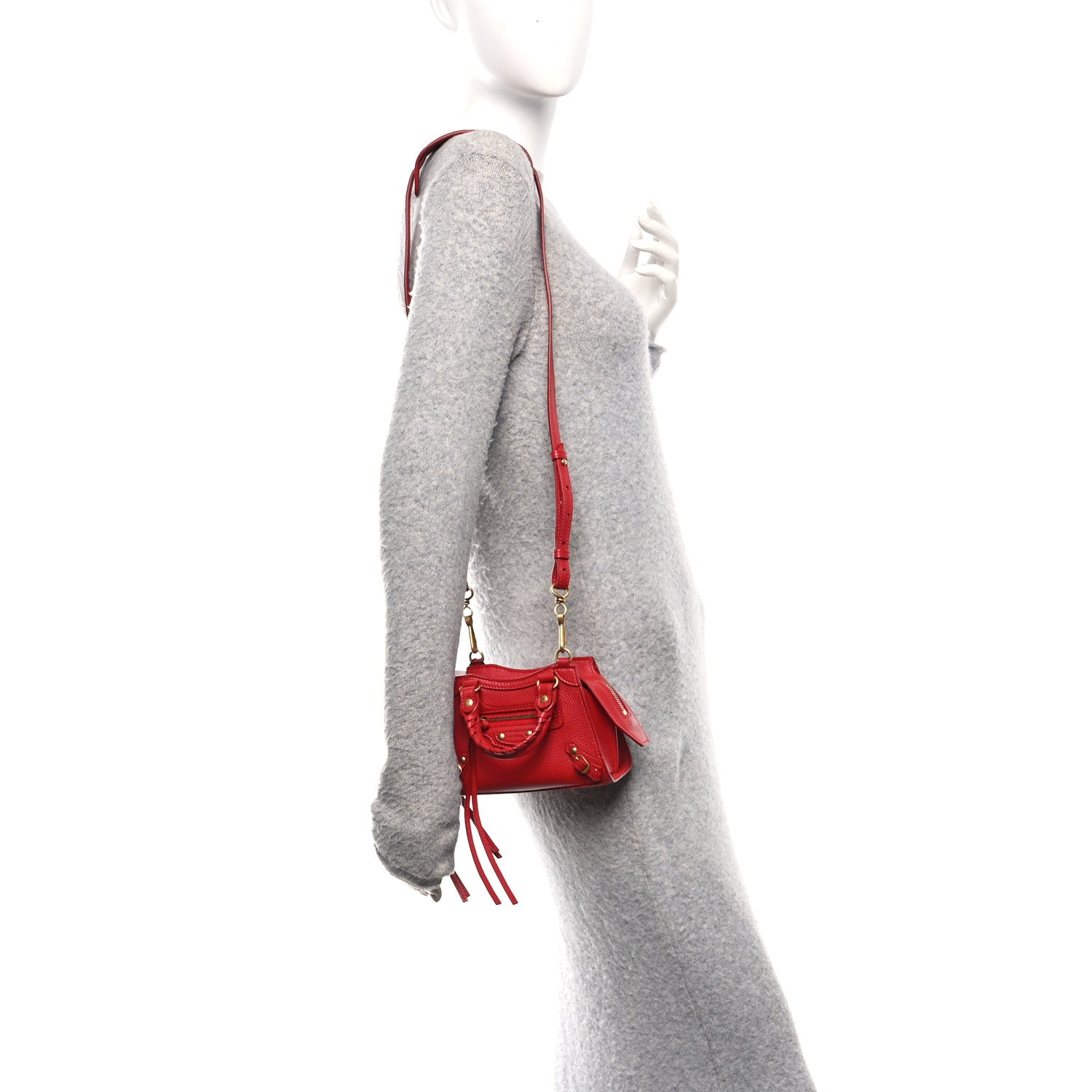 Balenciaga Grained Calfskin Neo Classic Gold Hardware Nano City Crossbody Medium Red 2 of 10