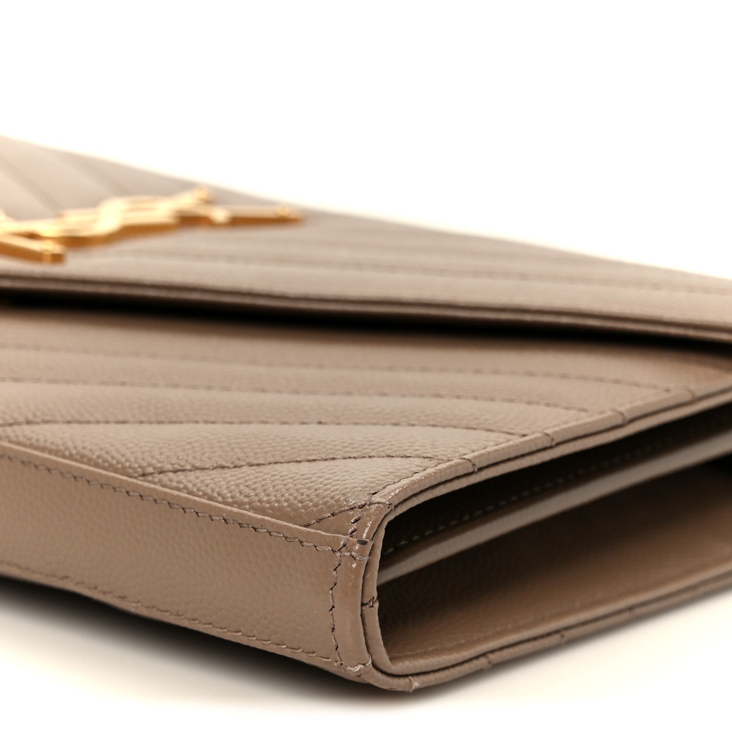 Saint Laurent Grain De Poudre Matelasse Chevron Monogram Chain Wallet Dark Beige 9 of 9