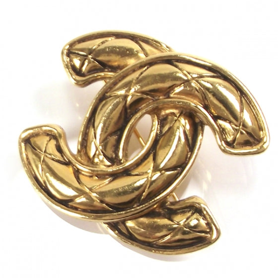 Chanel Gold Quilted CC Pin Broach 1 of 4