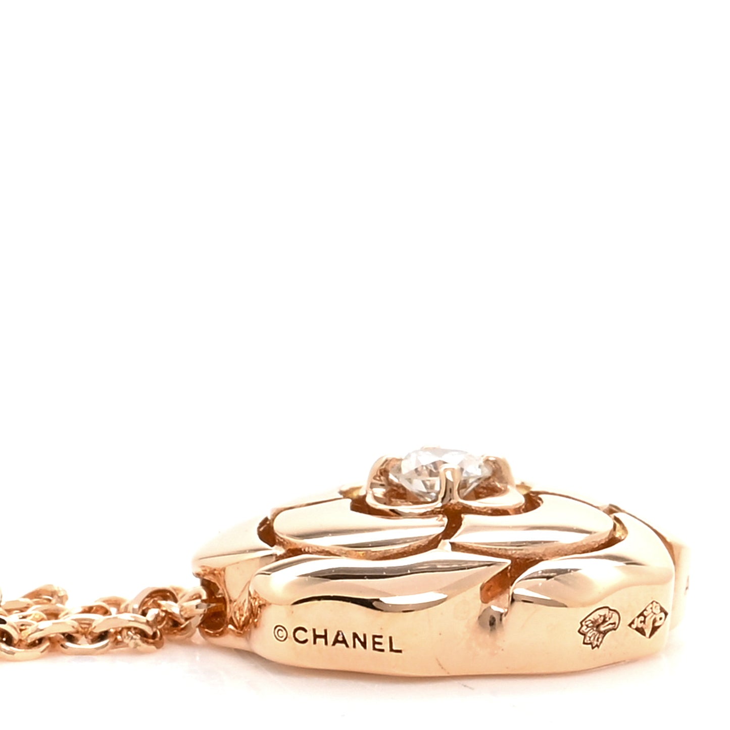 18K Rose Gold Diamond Extrait de Camelia Pendant Necklace