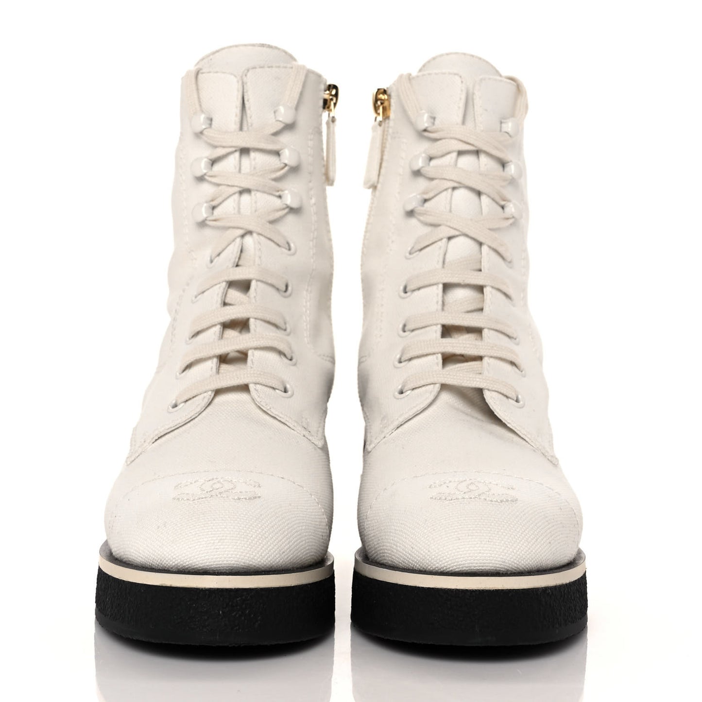 Fabric CC Lace Up Boots 35.5 White