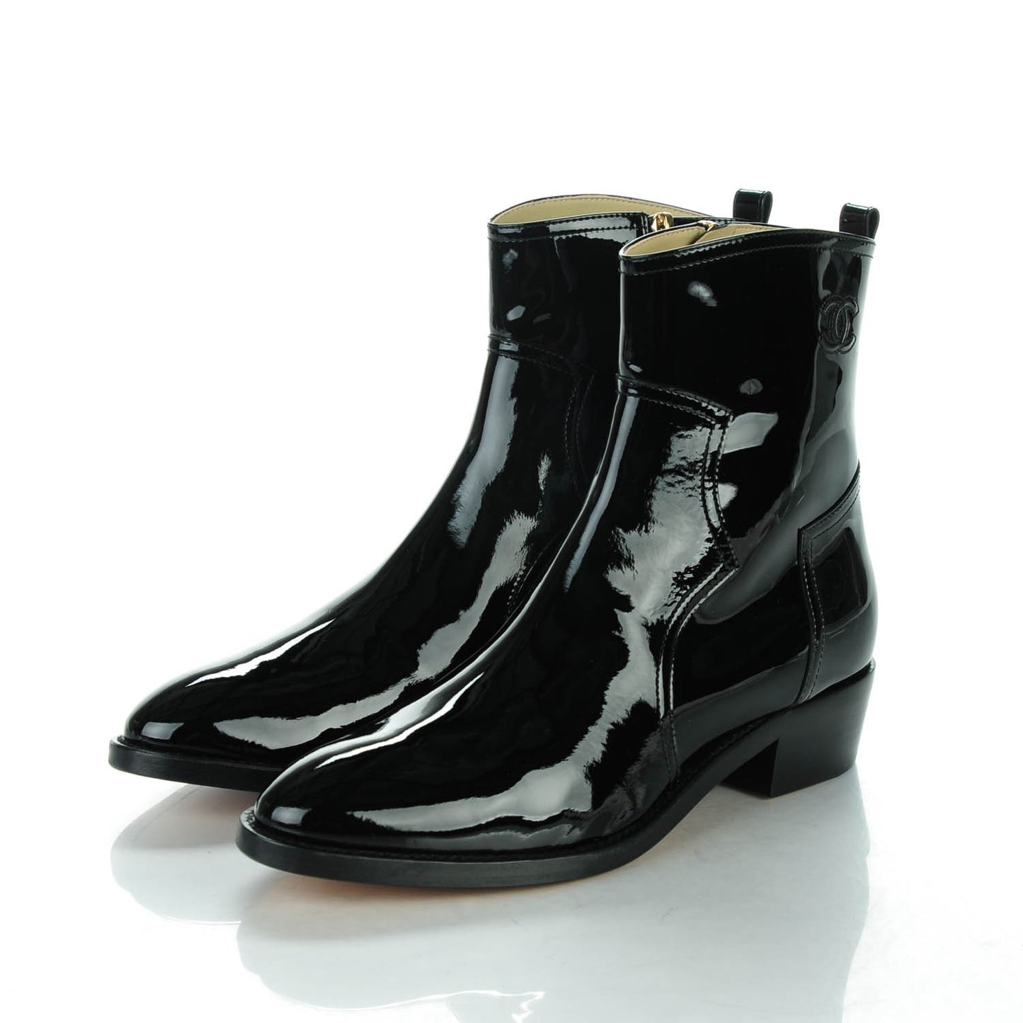 Patent Calfskin Paris Dallas Zip Ankle Boots 41.5 Black