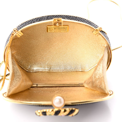 Judith Leiber Swarovski Crystal Minaudiere Caterpillar Clutch Black 5 of 9