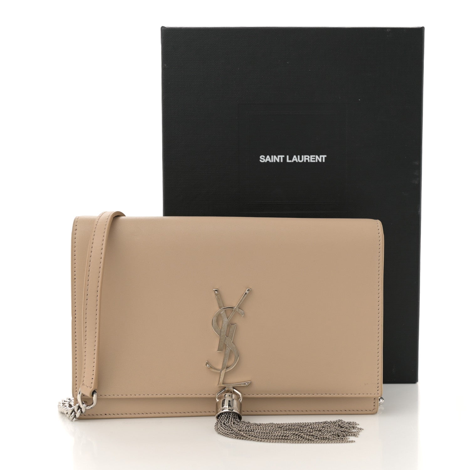 Saint Laurent Smooth Calfskin Classic Monogram Kate Tassel Chain Wallet Dark Beige 17 of 17