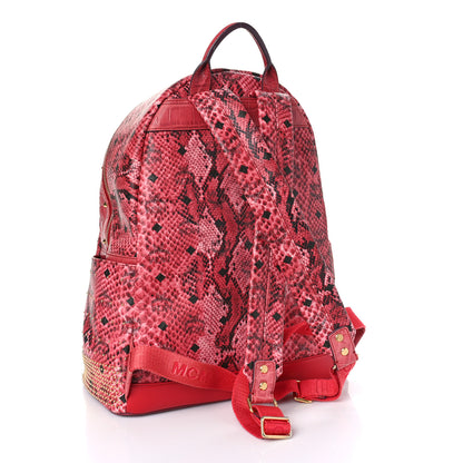 MCM Snakeskin Embossed Visetos Studded Medium Stark Backpack Red Pink 3 of 12