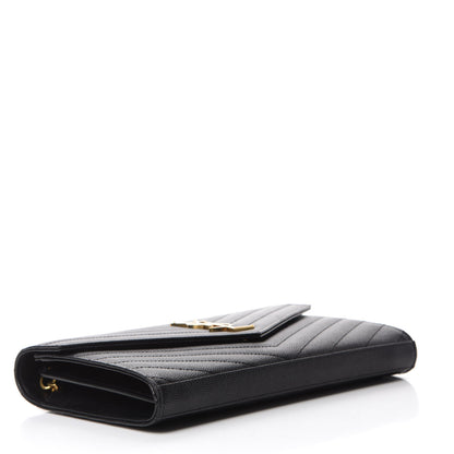 Saint Laurent Grain De Poudre Matelasse Chevron Monogram Chain Wallet Black 4 of 10