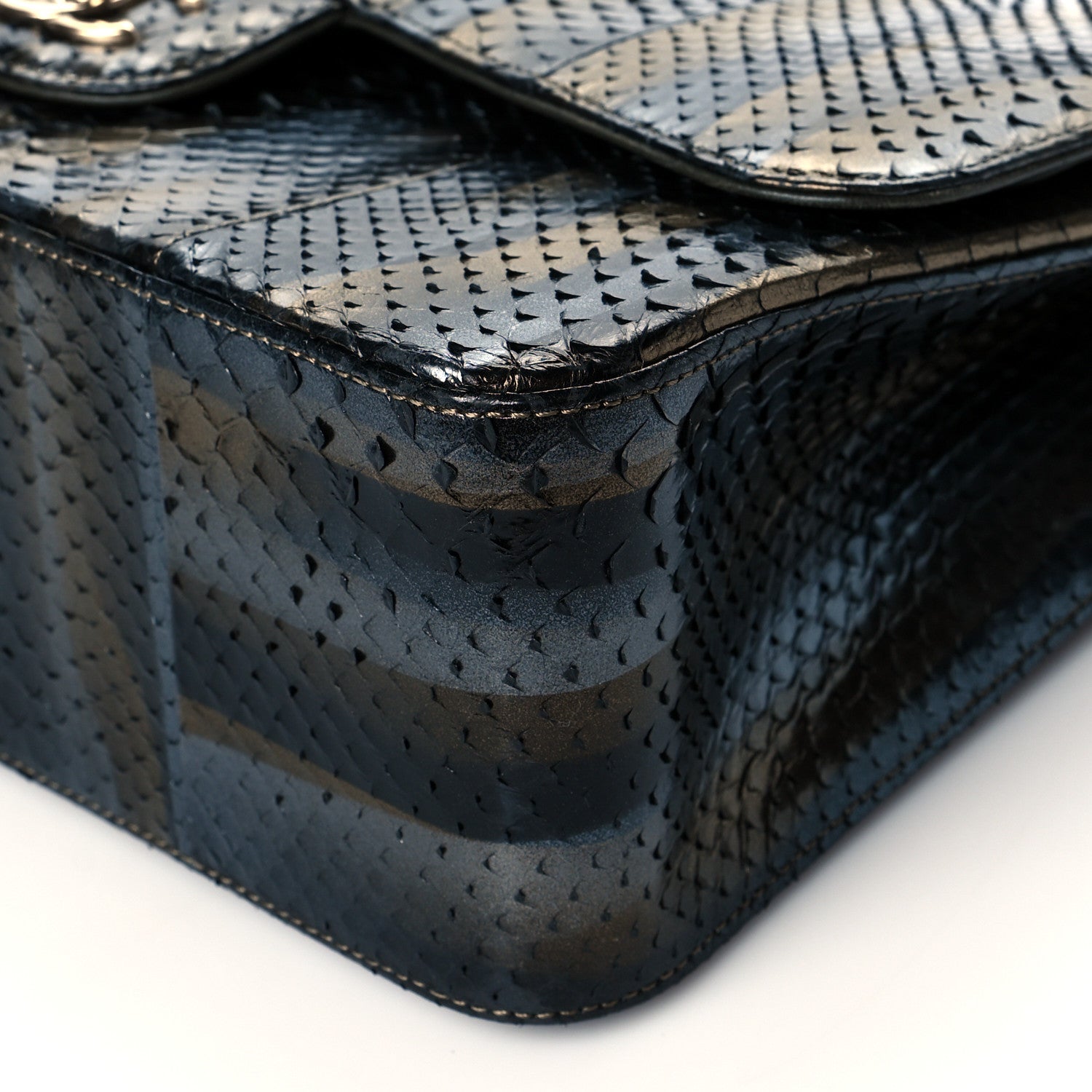 Chanel Metallic Snakeskin Jumbo Double Flap Black Gold Grey 9 of 9