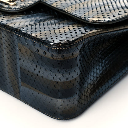 Chanel Metallic Snakeskin Jumbo Double Flap Black Gold Grey 9 of 9