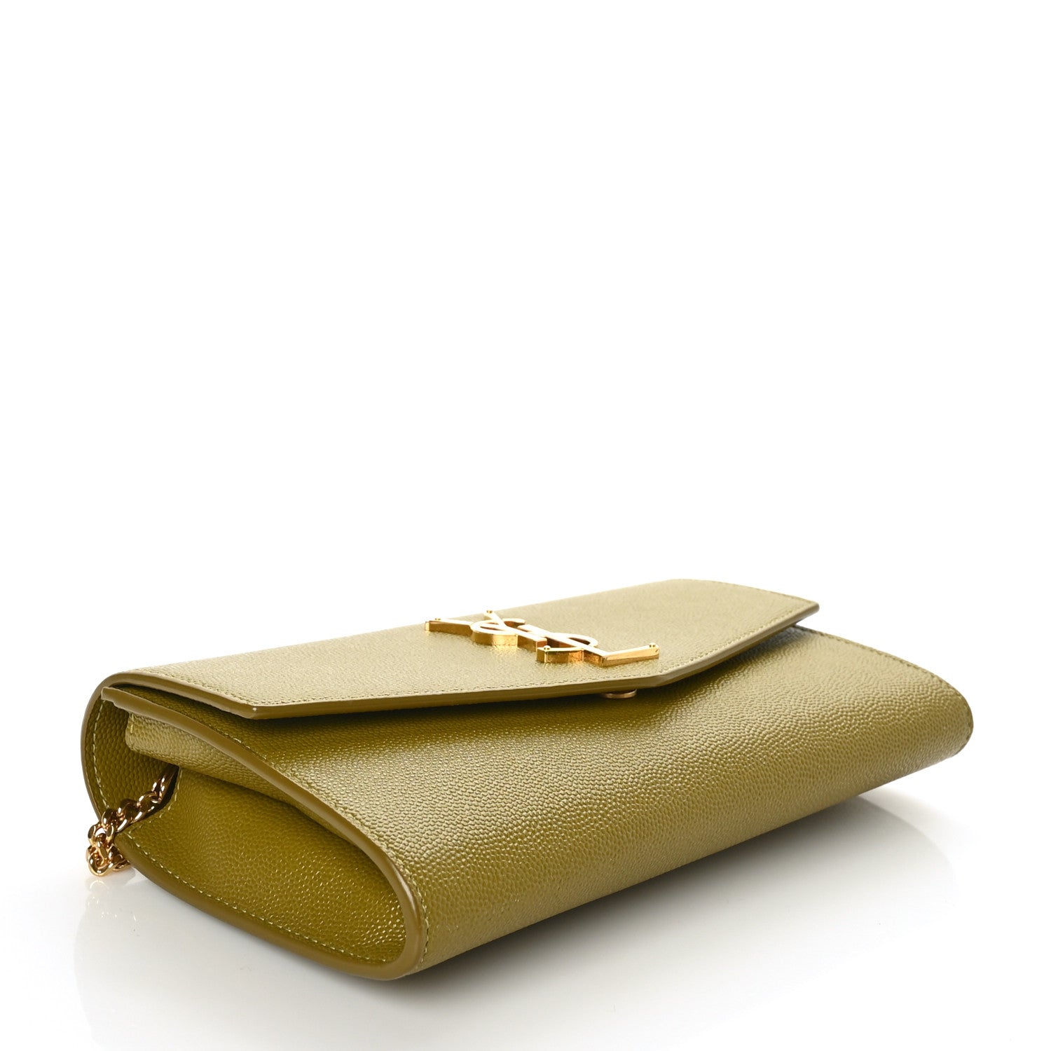 Saint Laurent Grain De Poudre Monogram Uptown Chain Wallet Olive 4 of 7