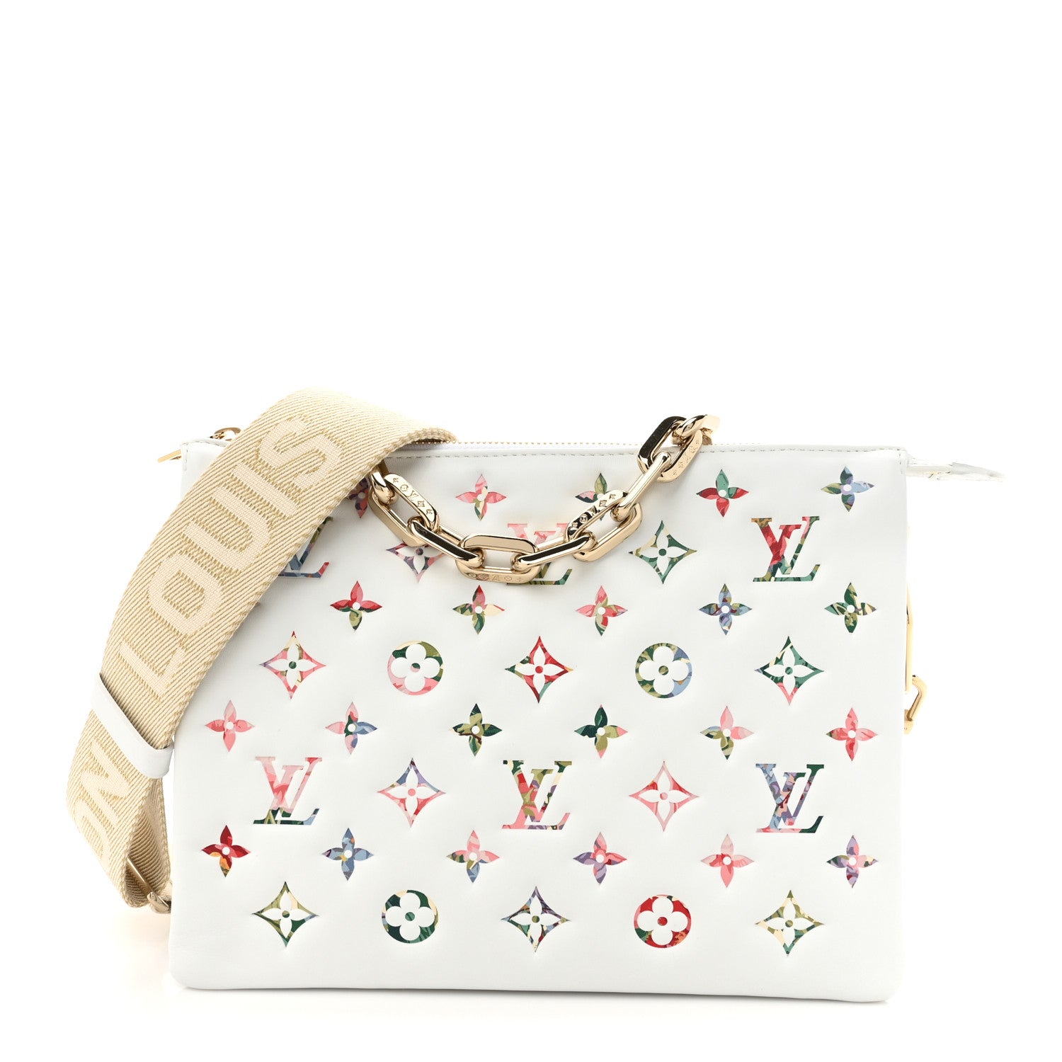 Louis Vuitton Lambskin Embossed Monogram LV Garden Coussin PM Cream 1 of 11