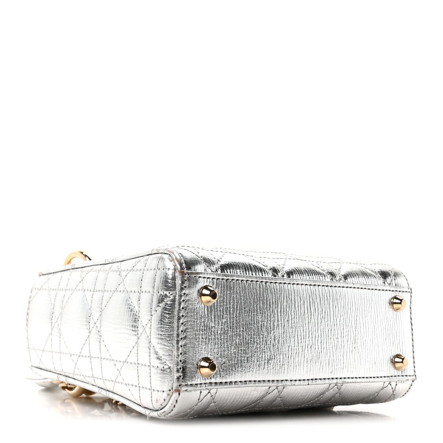Metallic Grained Calfskin Cannage Mini Lady Dior Silver