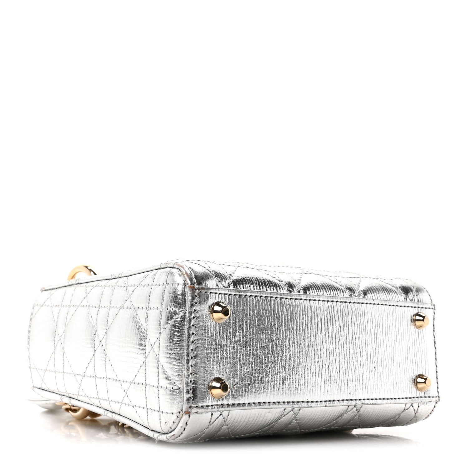 Christian Dior Metallic Grained Calfskin Cannage Mini Lady Dior Silver 4 of 10