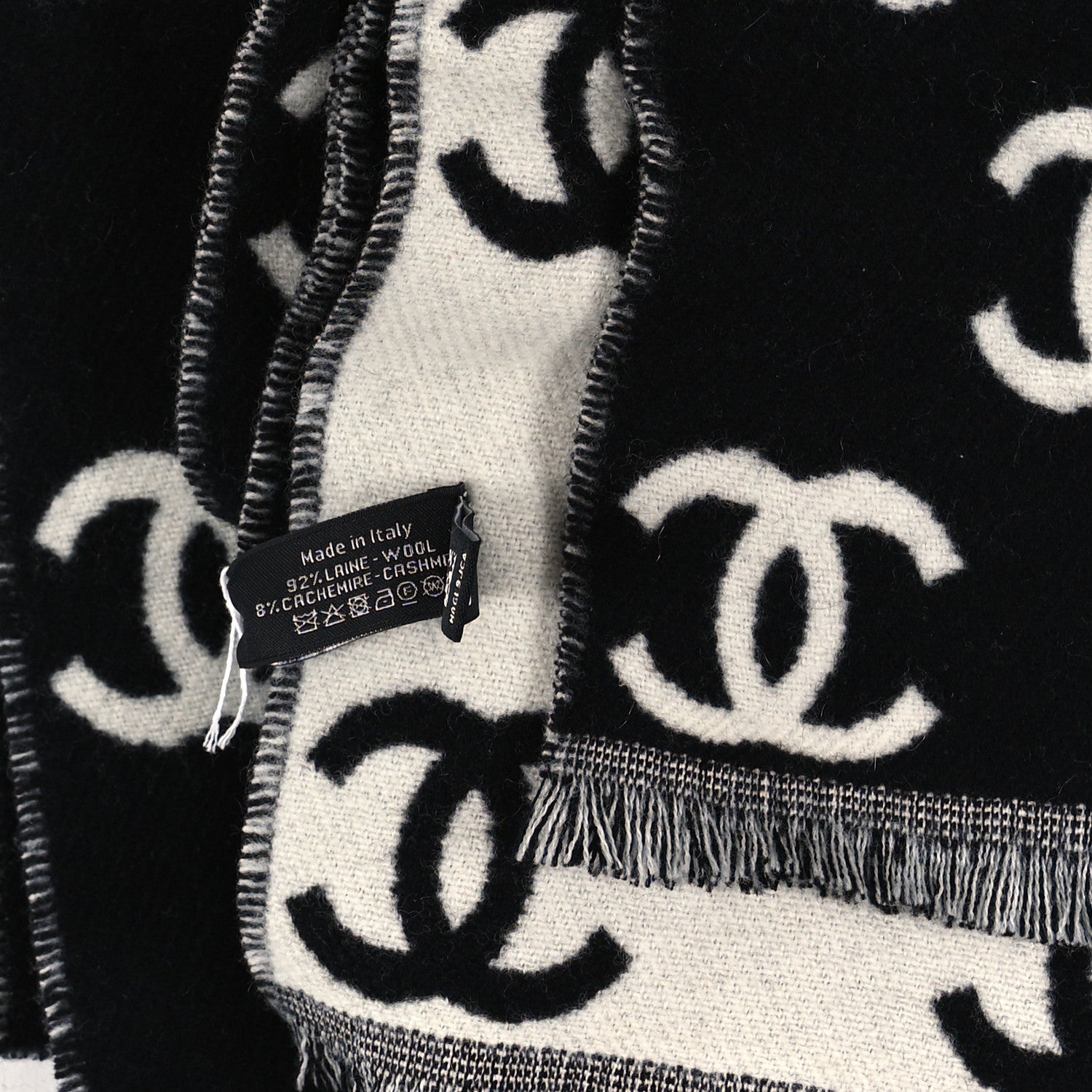 Chanel Wool Cashmere CC Scarf Black White 3 of 3