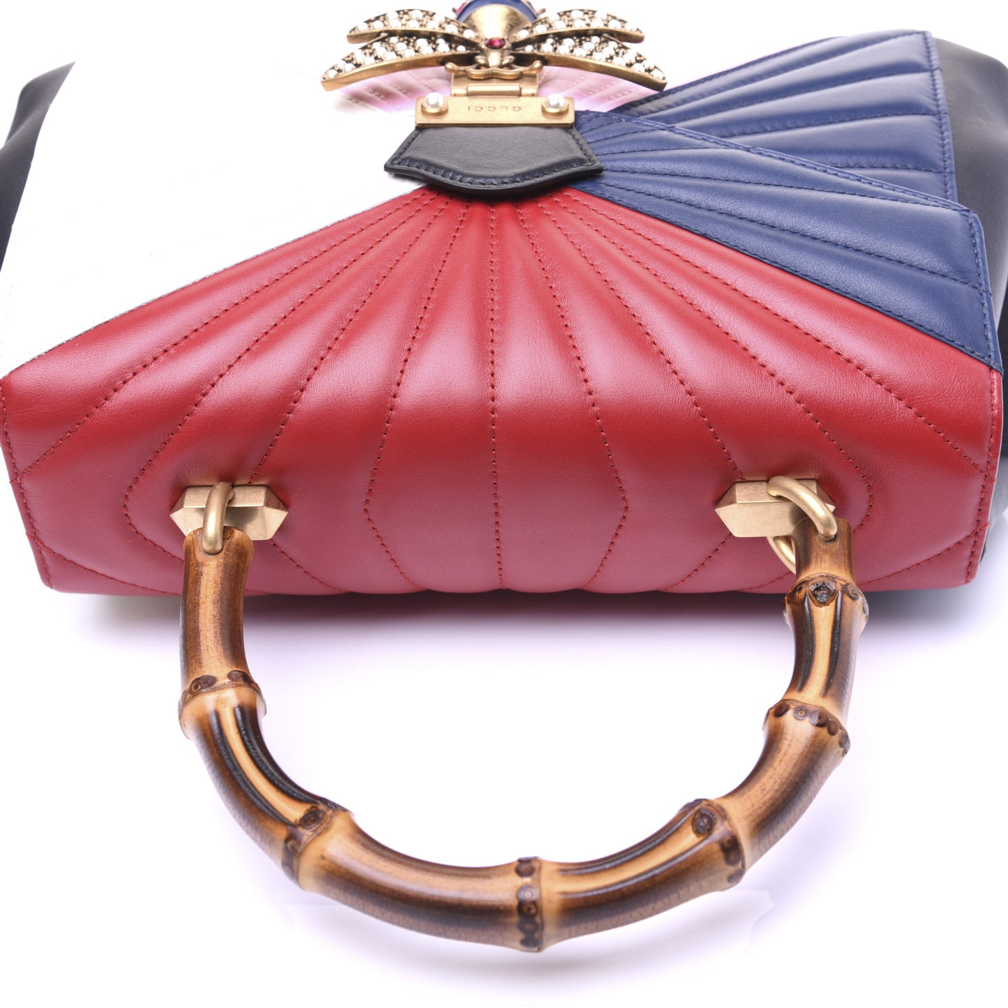 Calfskin Bamboo Trapuntata Queen Margaret Top Handle Bag Blue Agata Hibiscus Red Mystic White Sugar Pink