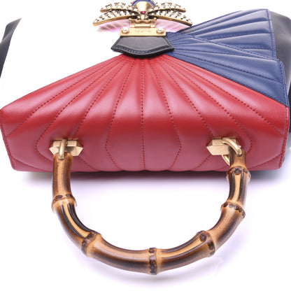 Gucci Calfskin Bamboo Trapuntata Queen Margaret Top Handle Bag Blue Agata Hibiscus Red Mystic White Sugar Pink 20 of 20