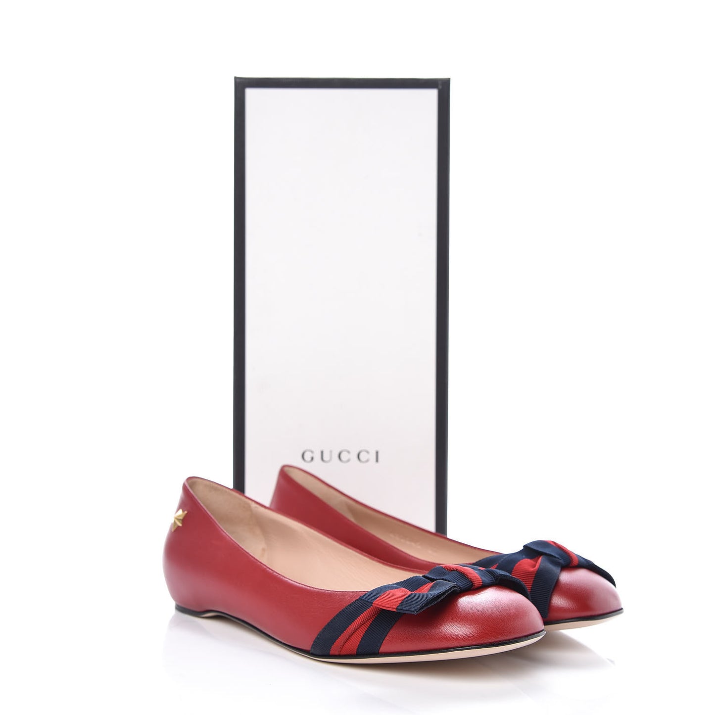 Calfskin Web Bow Ballerina Flats 37 Red
