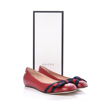 Gucci Calfskin Web Bow Ballerina Flats 37 Red 9 of 9