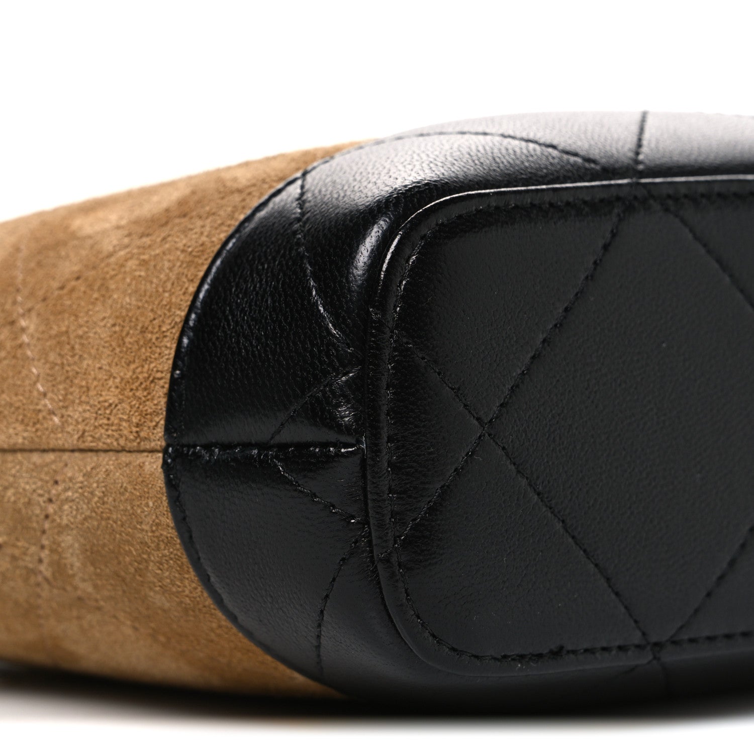 Chanel Suede Calfskin Shiny Lambskin Quilted Coco Base Hobo Clutch With Chain Beige Black 9 of 10