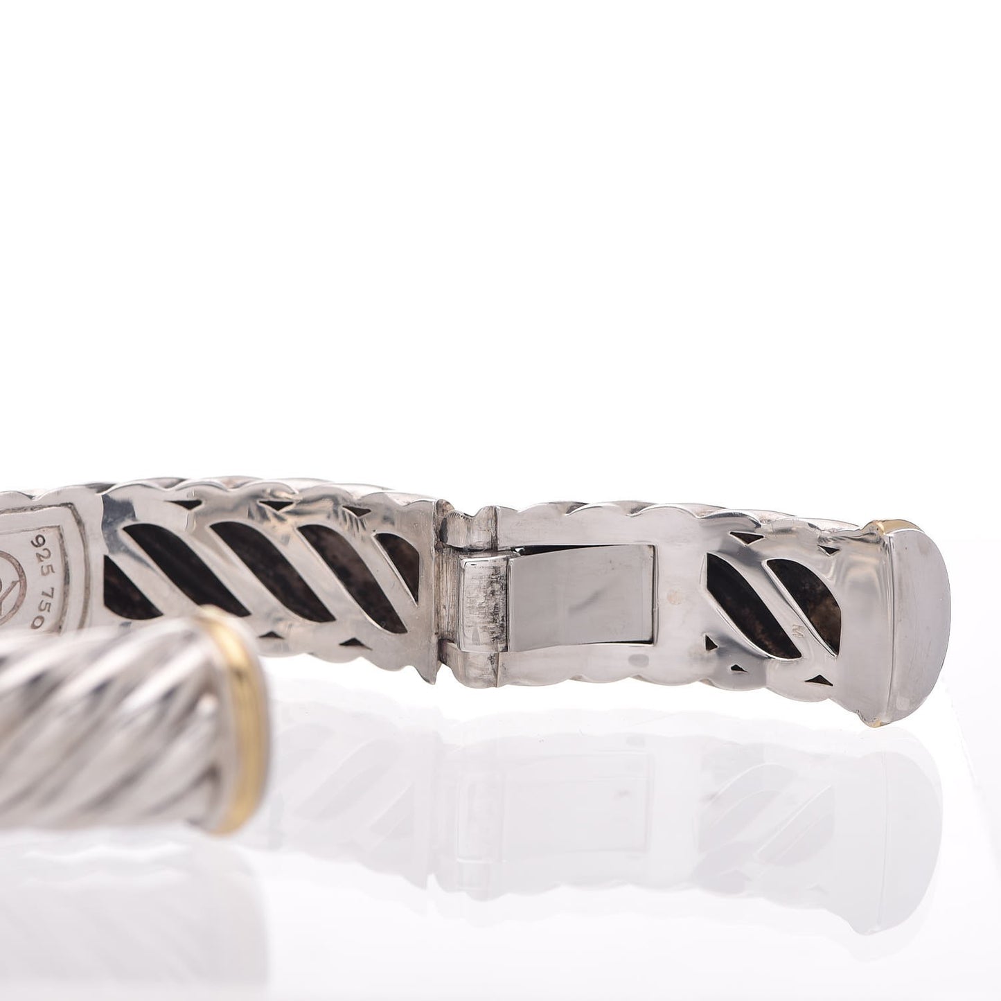 Sterling Silver 18K Yellow Gold 15mm Sculpted Cable Cuff Bracelet