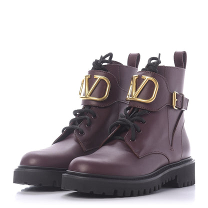 Valentino Garavani Calfskin Womens VLOGO 35mm Combat Boots 37 Rubin 3 of 11