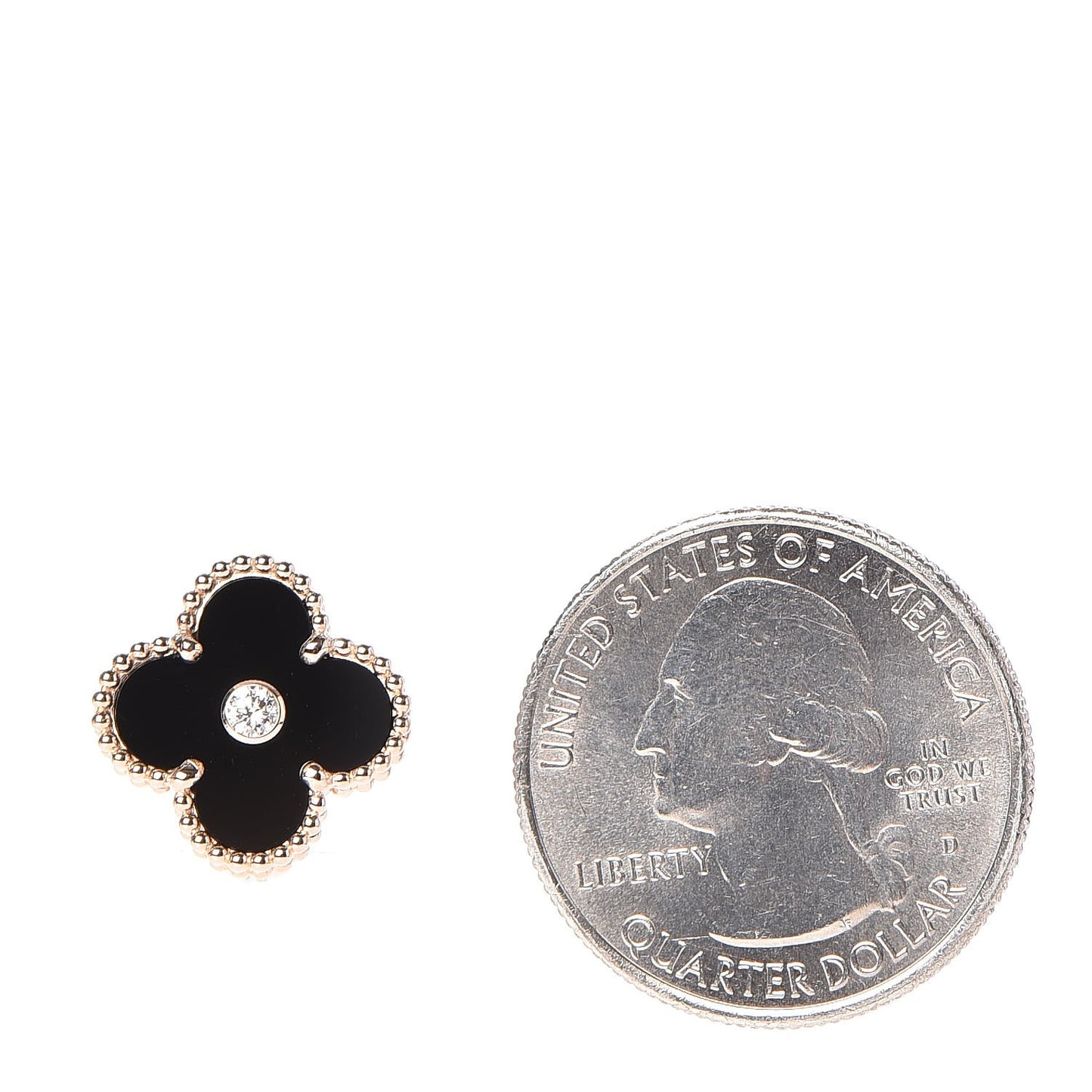 18K Rose Gold Diamond Black Onyx Vintage Alhambra Earrings