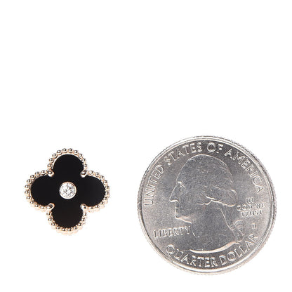 Van Cleef & Arpels 18K Rose Gold Diamond Black Onyx Vintage Alhambra Earrings 2 of 5