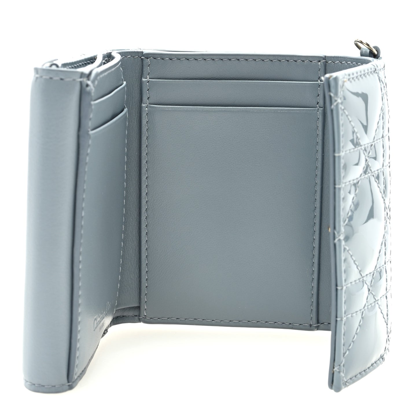 Patent Cannage Lady Dior Lotus Wallet Light Blue