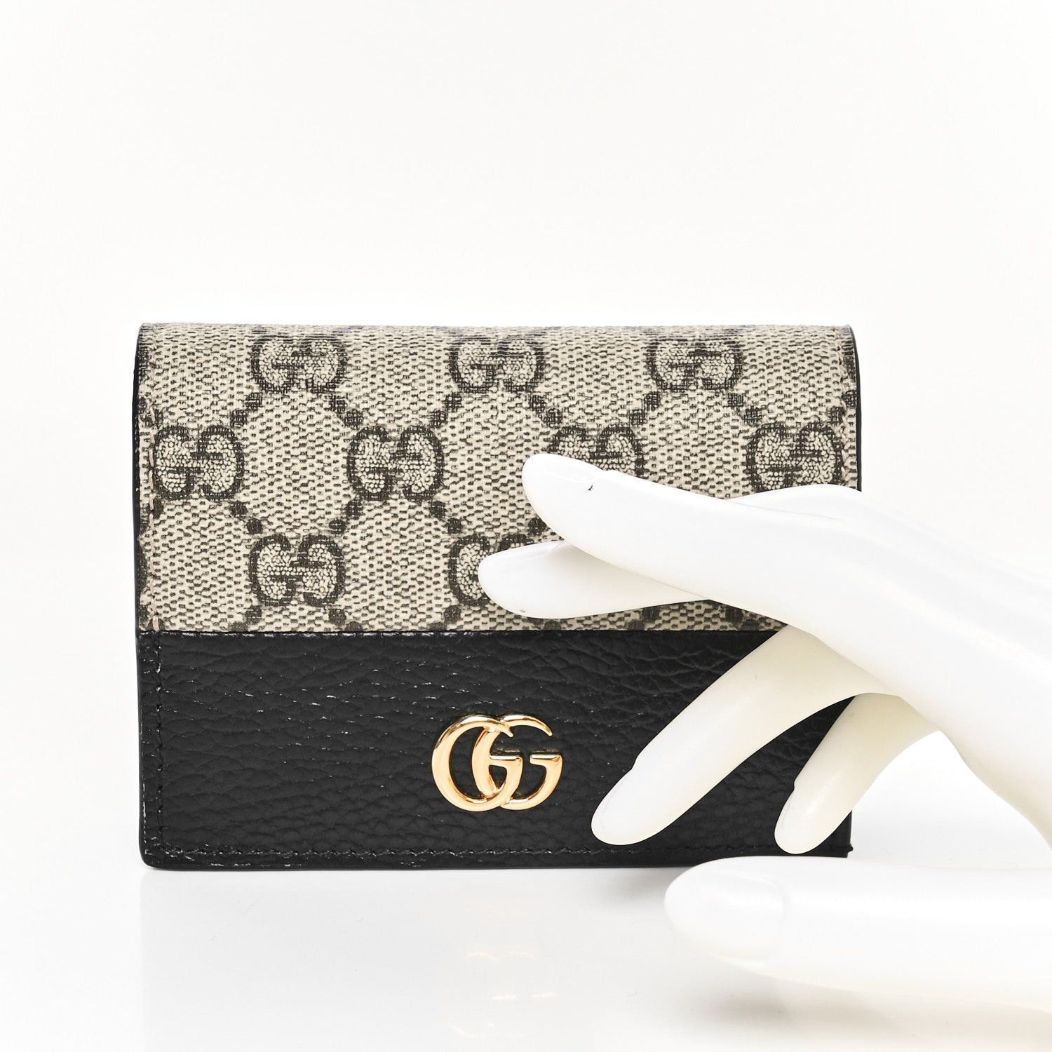 Gucci Dollar Calfskin GG Supreme Monogram GG Marmont Card Case Black Beige Ebony 2 of 7