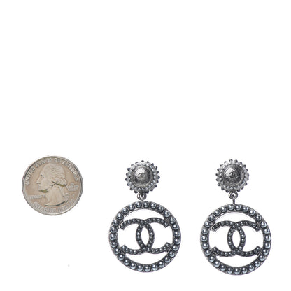 Chanel Ruthenium Beaded CC Drop Earrings Dark Grey 2 of 4