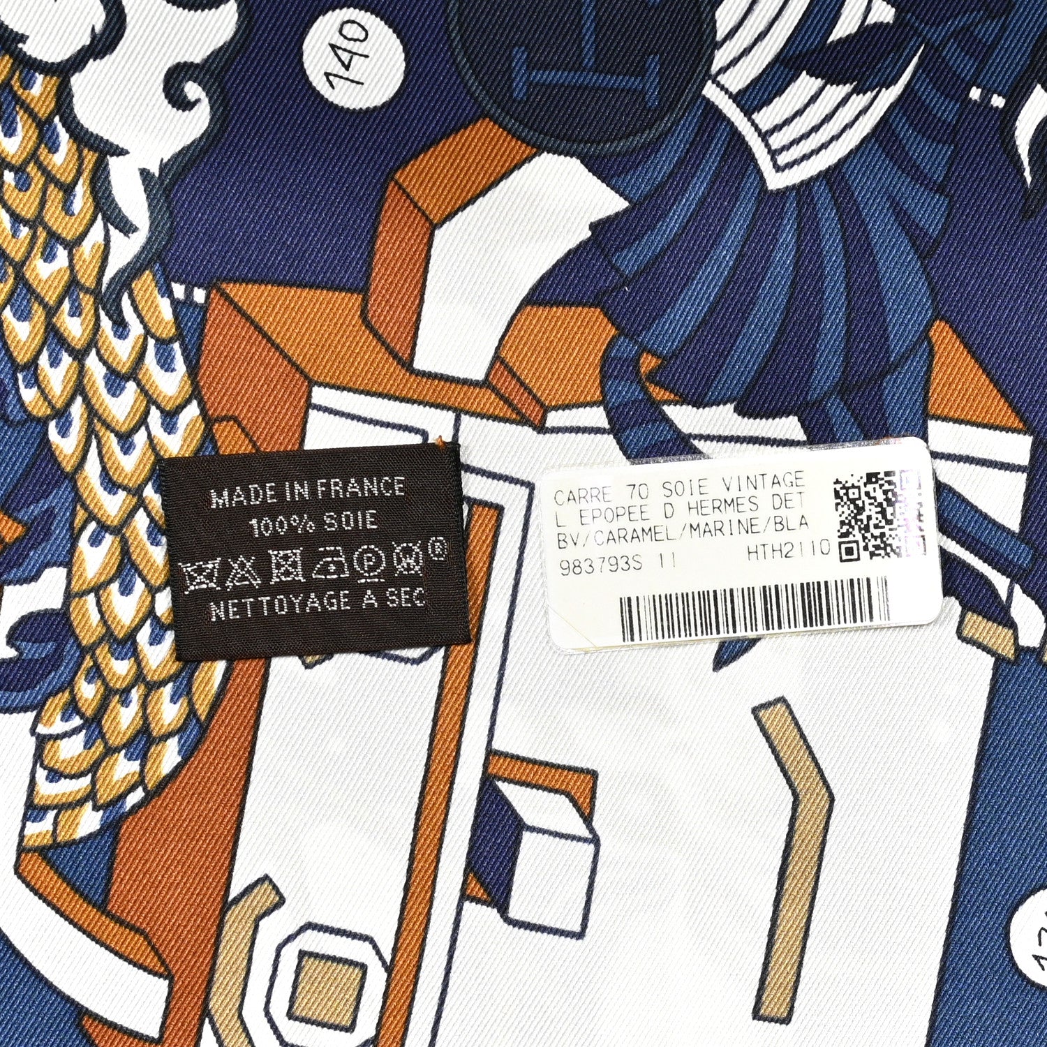 Hermes Silk Vintage L Epopee D Hermes Detail Scarf 70 Marine Caramel White 5 of 5