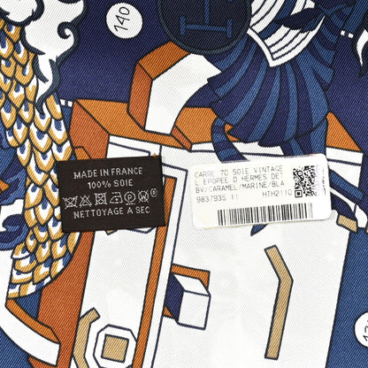 Hermes Silk Vintage L Epopee D Hermes Detail Scarf 70 Marine Caramel White 5 of 5