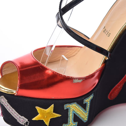 Christian Louboutin Patent Loubi Zeppa 140 Wedges 38.5 Black Red 17 of 20