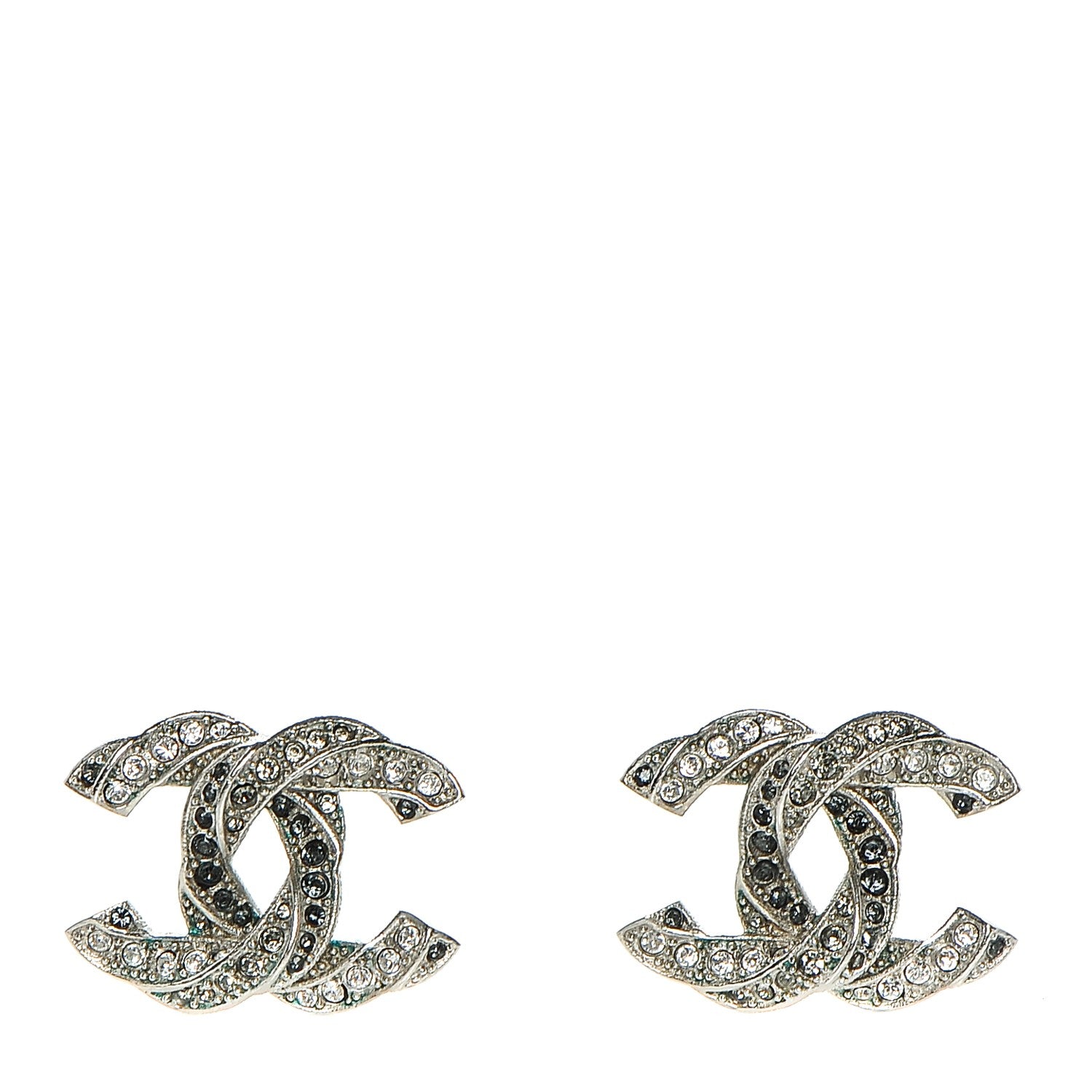 Chanel Crystal CC Twisted Earrings Silver 1 of 5