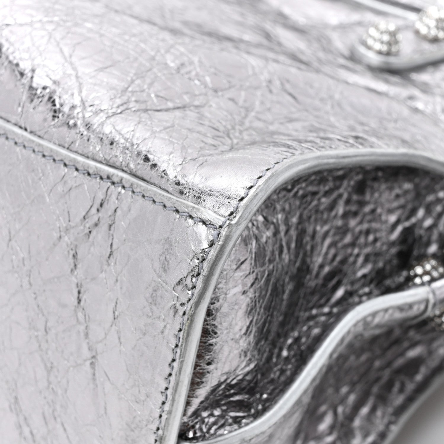 Balenciaga Agneau Arena Crystal Neo Cagole Handbag XS Silver 12 of 12