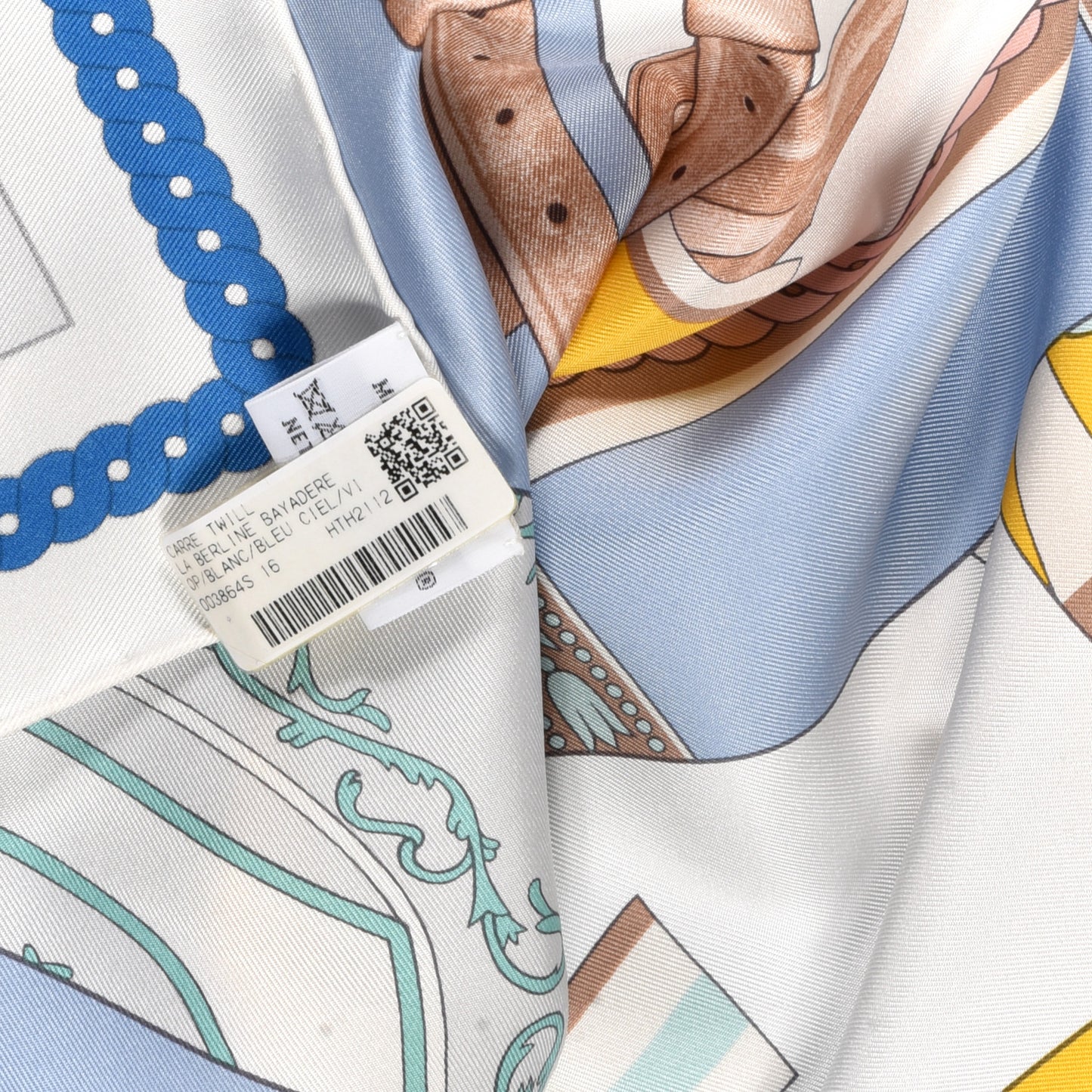 Silk La Berline Bayadere Scarf 90 White Bleu Ciel Vieux Rose