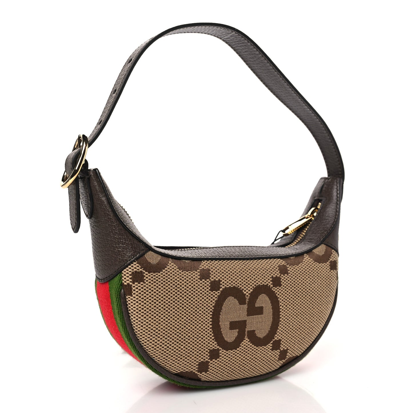 Monogram Jumbo GG Textured Dollar Calfskin Web Mini Ophidia Half Moon Hobo Camel Ebony New Acero